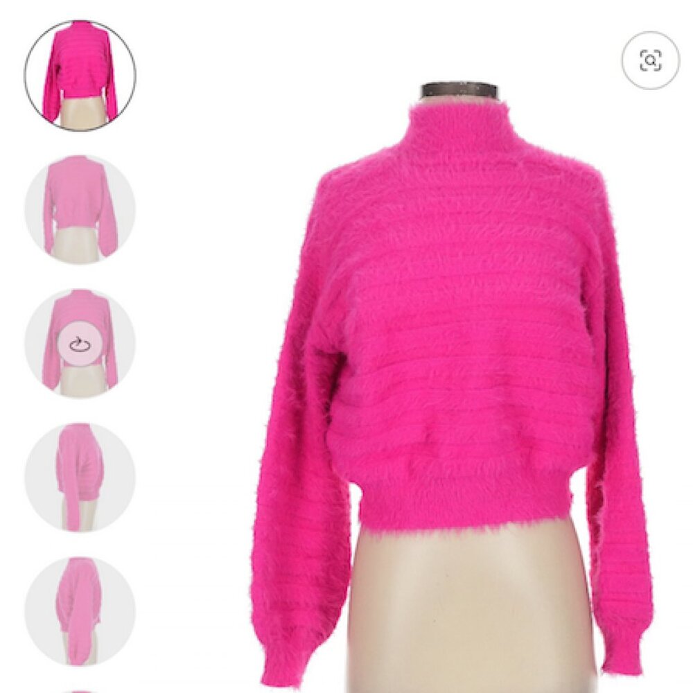 Victoria + Sophia Small-Med Hot Pink/Magenta Turtleneck/Mock FUZZY Sweater